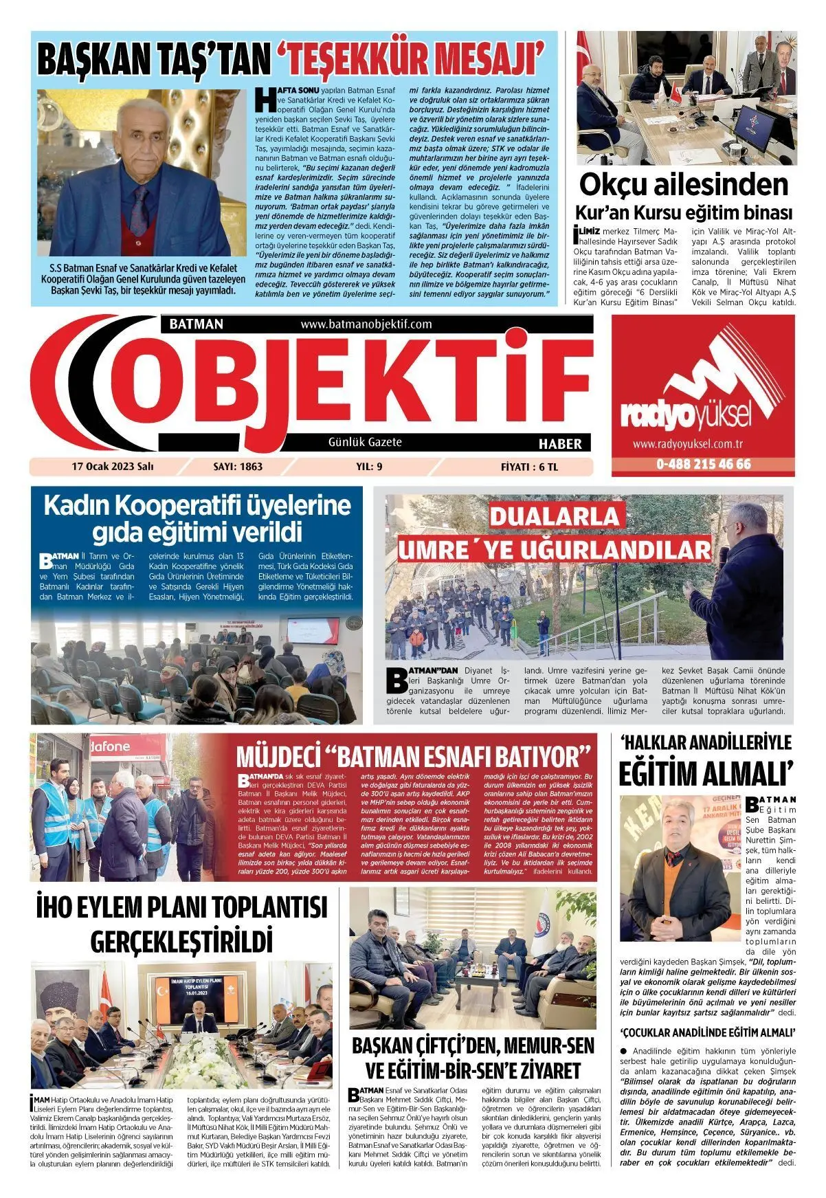 16.01.2023 tarihli sayı, 1. sayfa