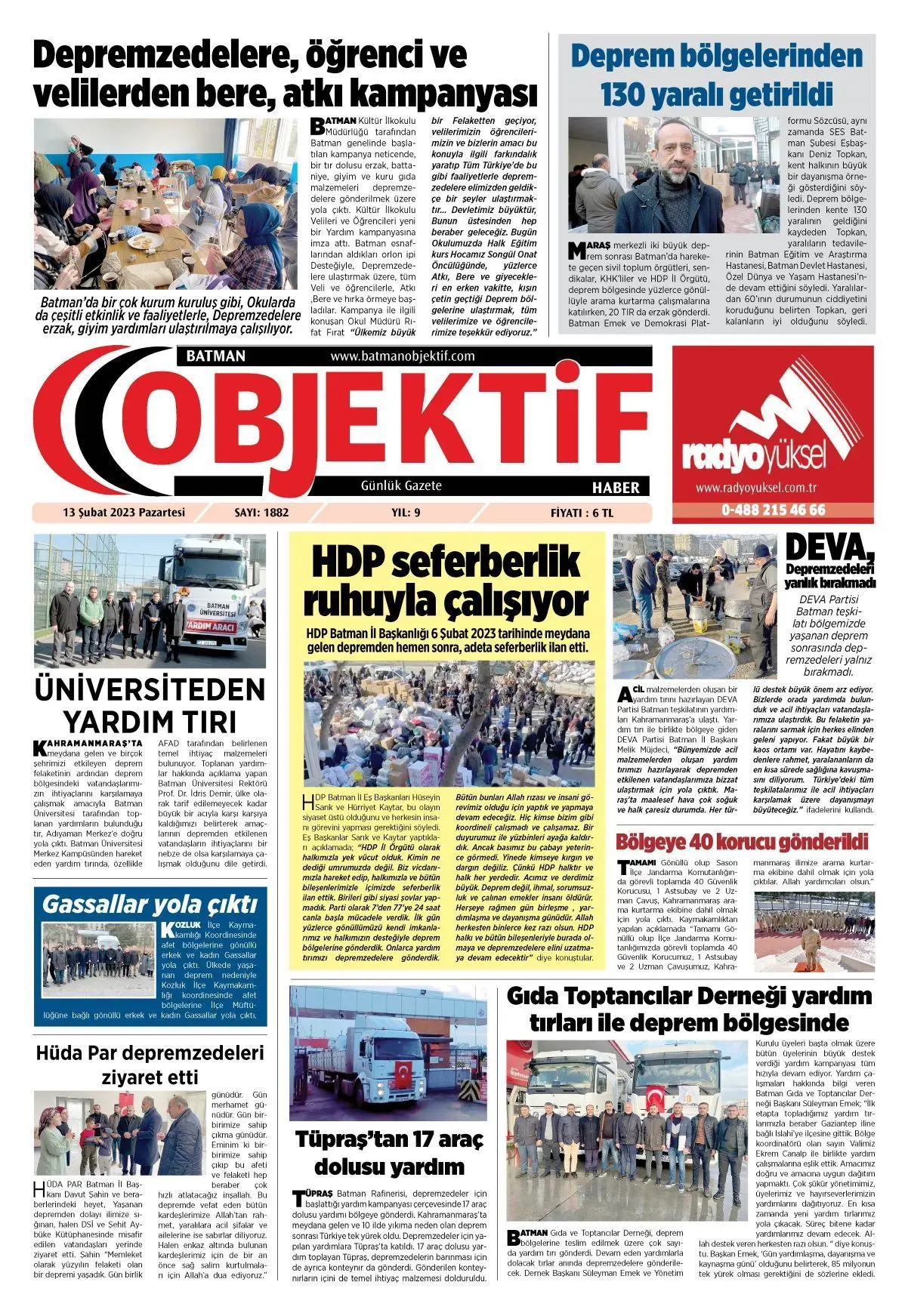 13.02.2023 tarihli sayı, 1. sayfa