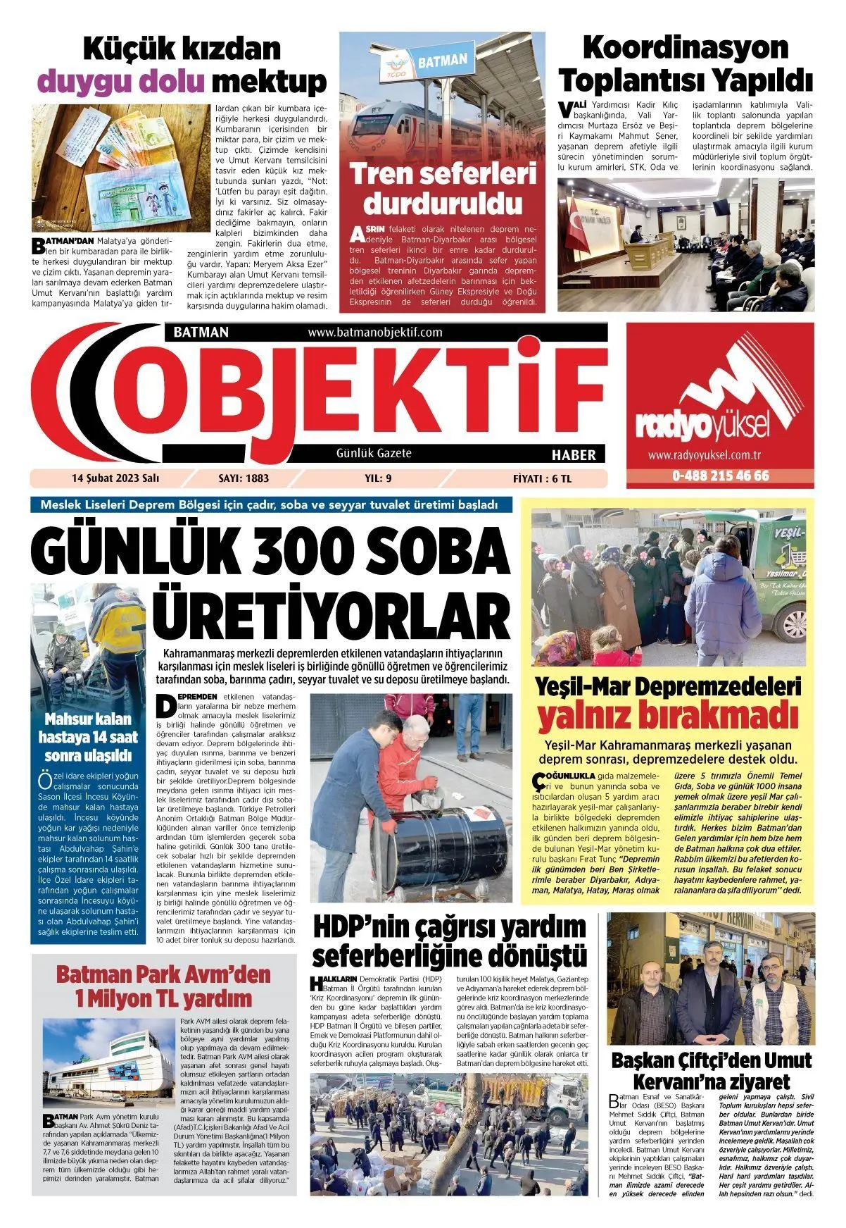 14.02.2023 tarihli sayı, 1. sayfa