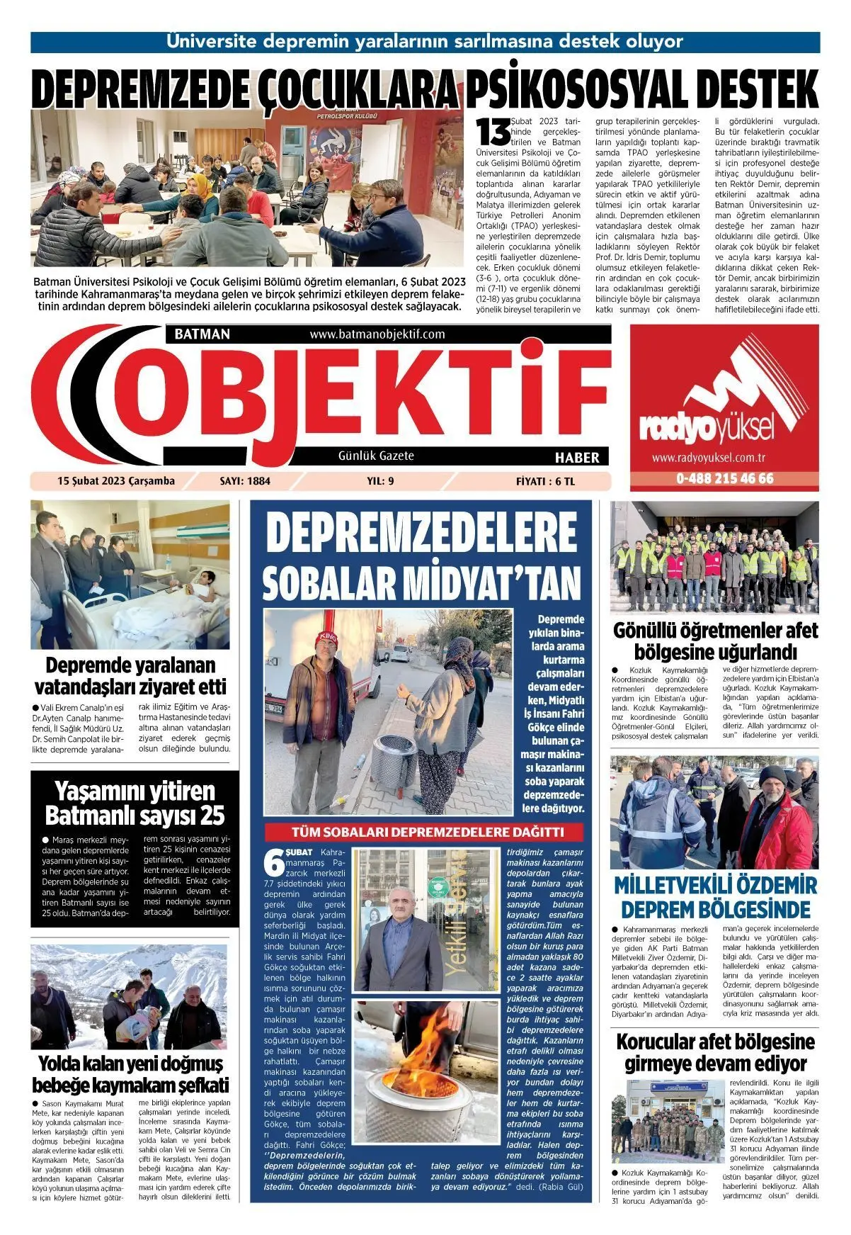 15.02.2023 tarihli sayı, 1. sayfa