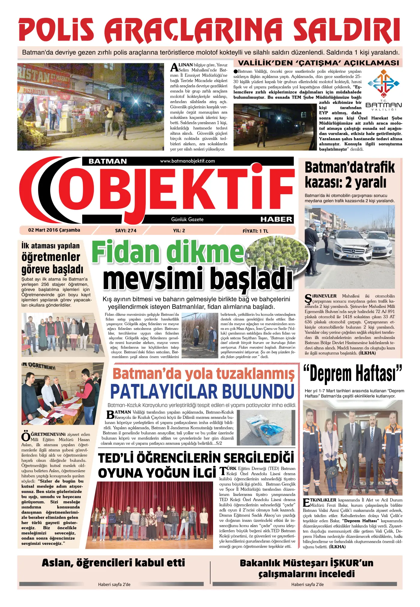 02.03.2016 tarihli sayı, 1. sayfa