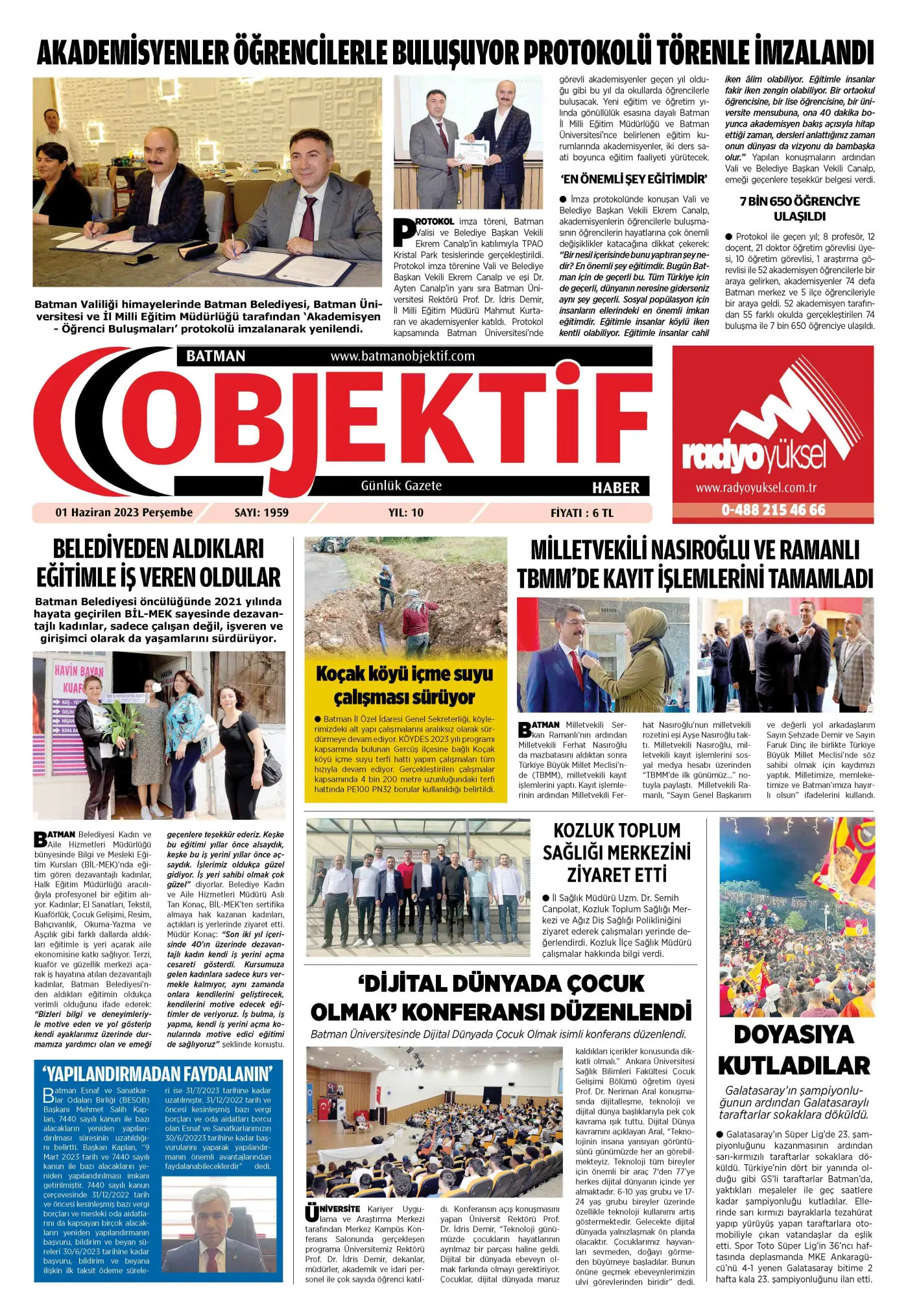 01.06.2023 tarihli sayı, 1. sayfa