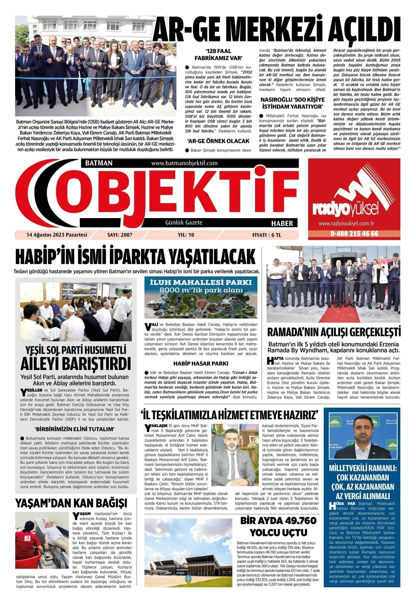 14.08.2023 tarihli sayı, 1. sayfa