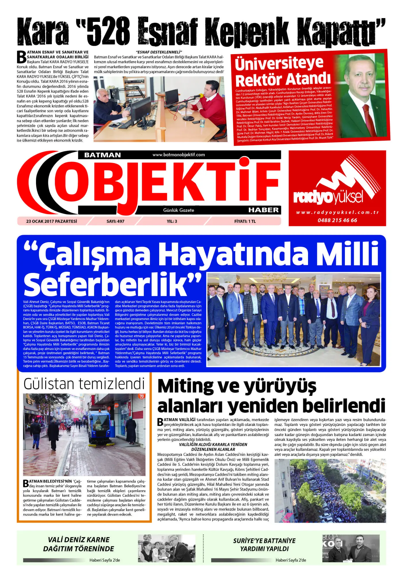 22.01.2017 tarihli sayı, 1. sayfa