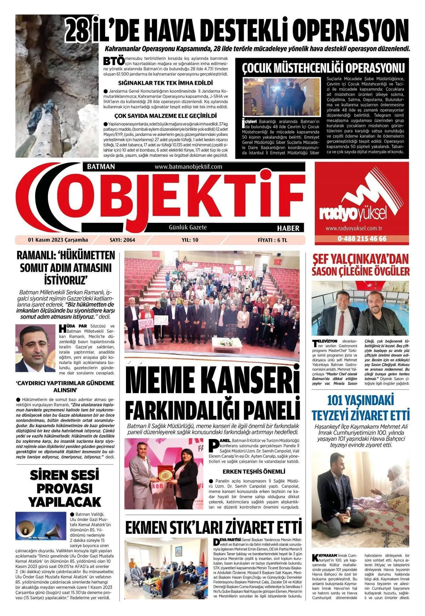 01.11.2023 tarihli sayı, 1. sayfa