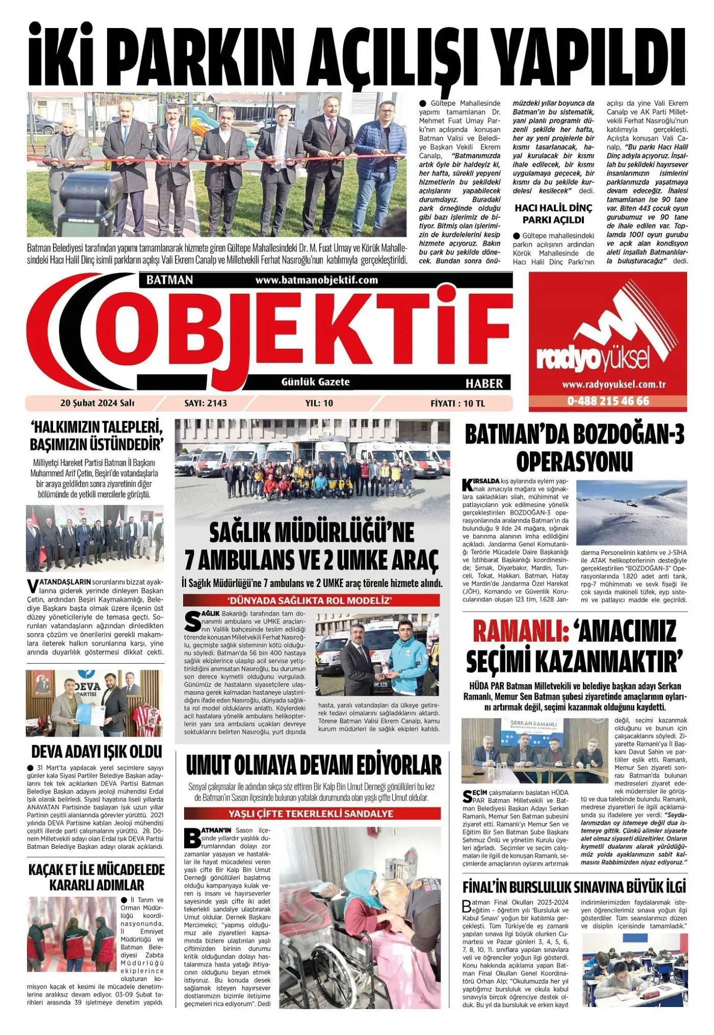 20.02.2024 tarihli sayı, 1. sayfa