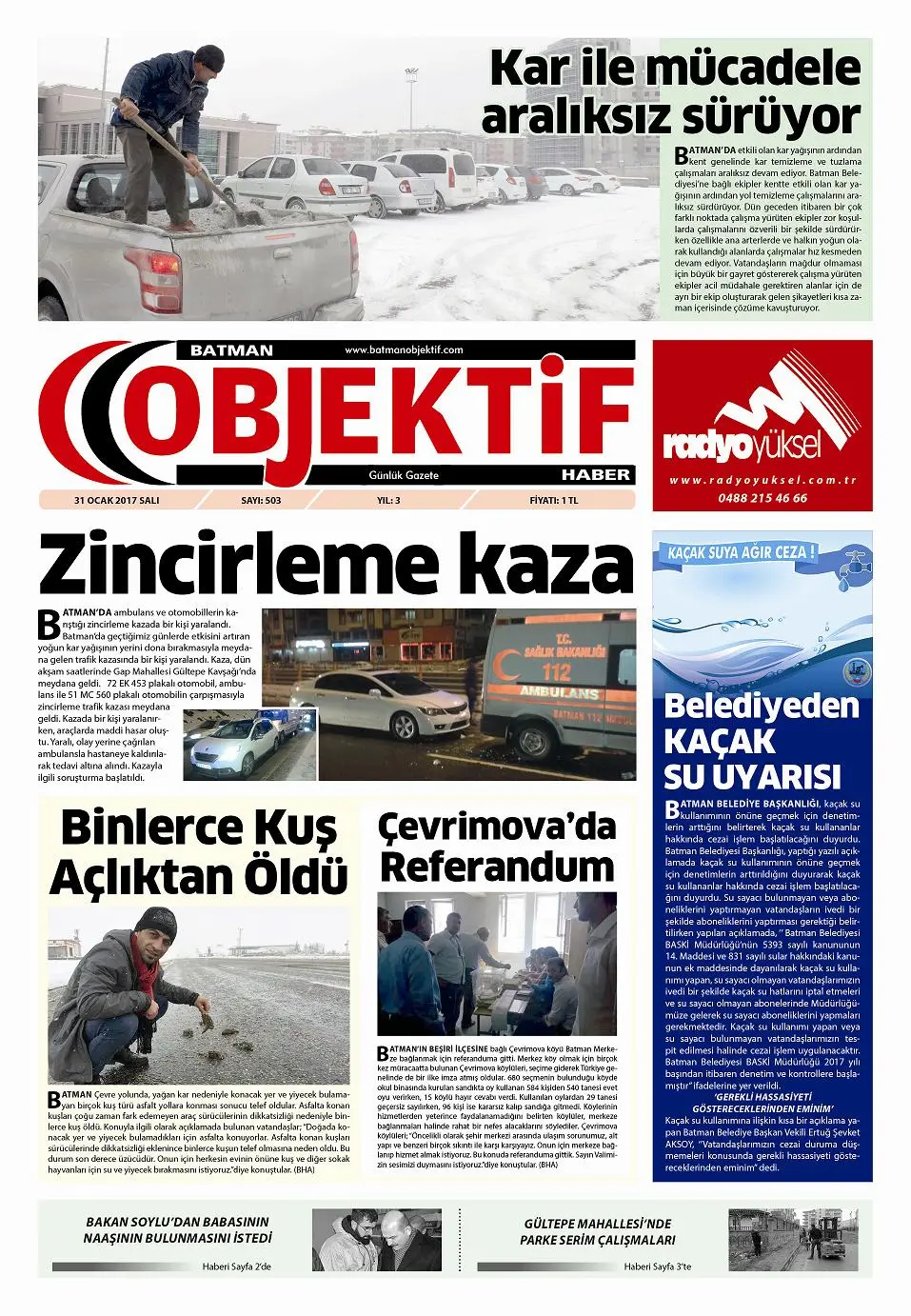 30.01.2017 tarihli sayı, 1. sayfa