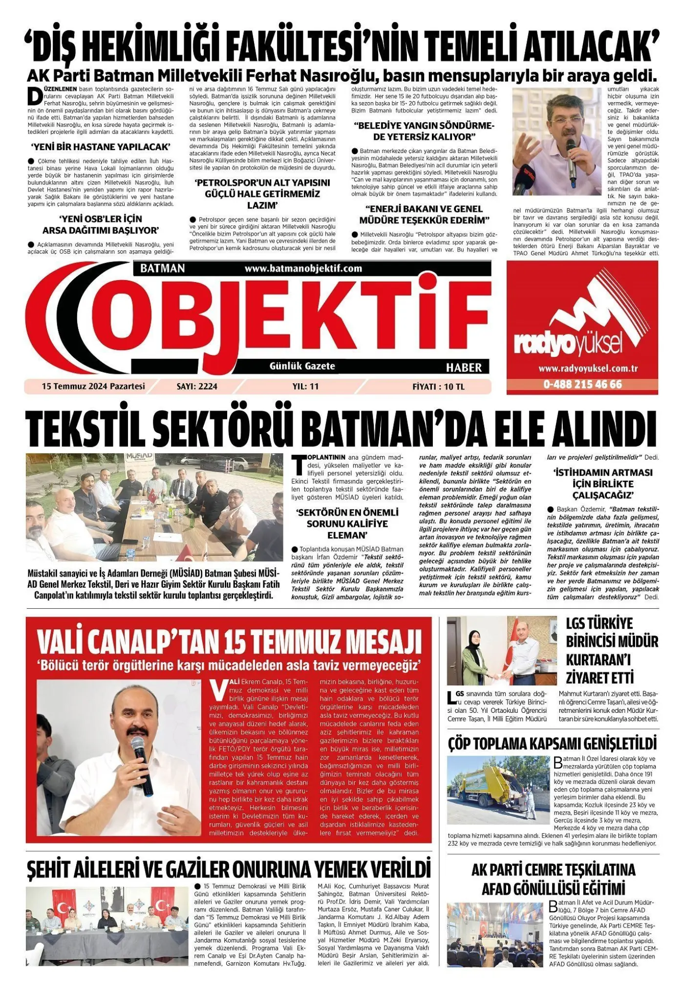 15.07.2024 tarihli sayı, 1. sayfa
