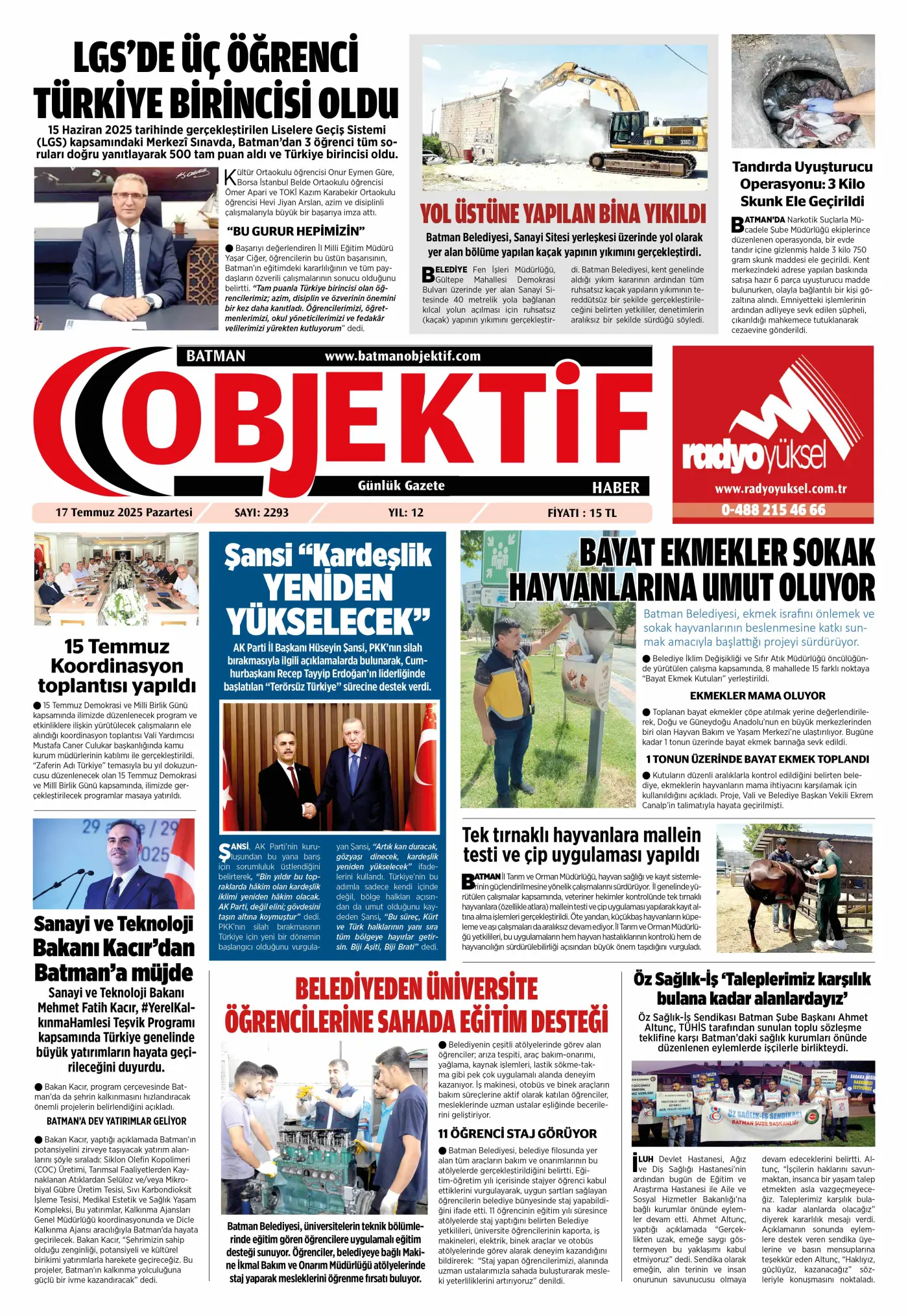 16.07.2025 tarihli sayı, 1. sayfa