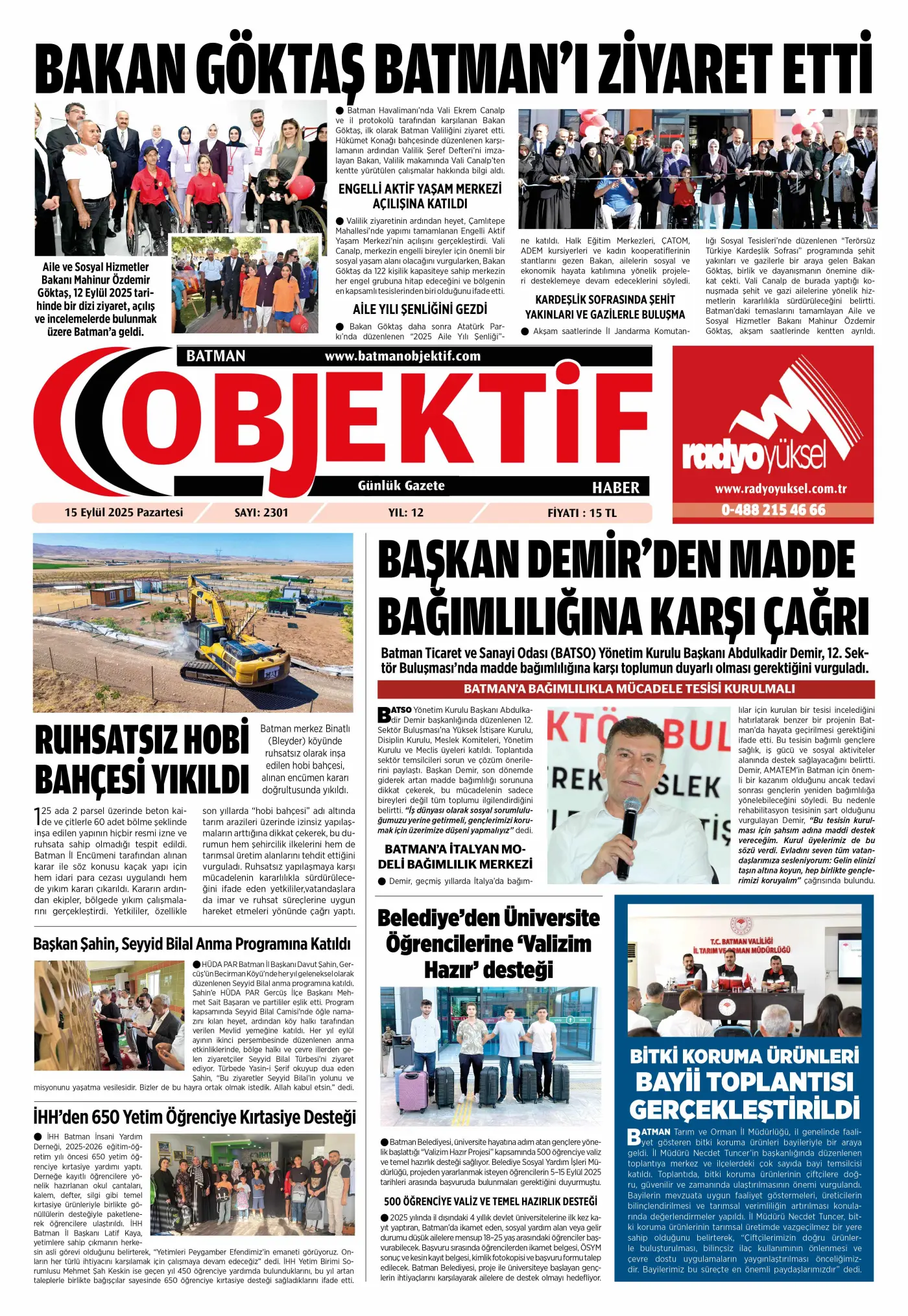14.09.2025 tarihli sayı, 1. sayfa
