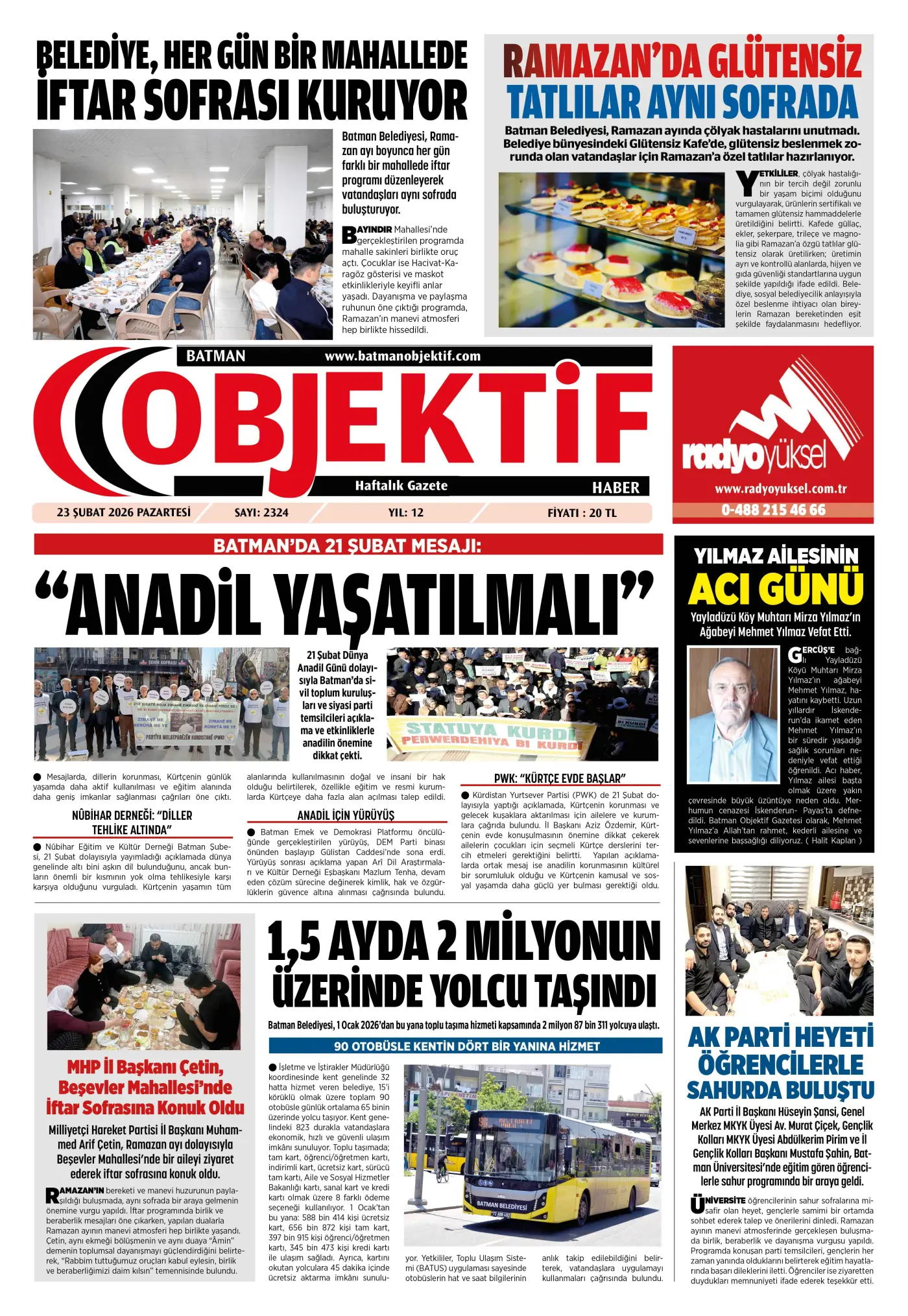 22.02.2026 tarihli sayı, 1. sayfa