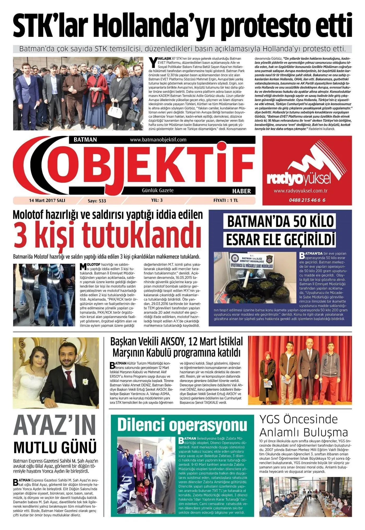 13.03.2017 tarihli sayı, 1. sayfa
