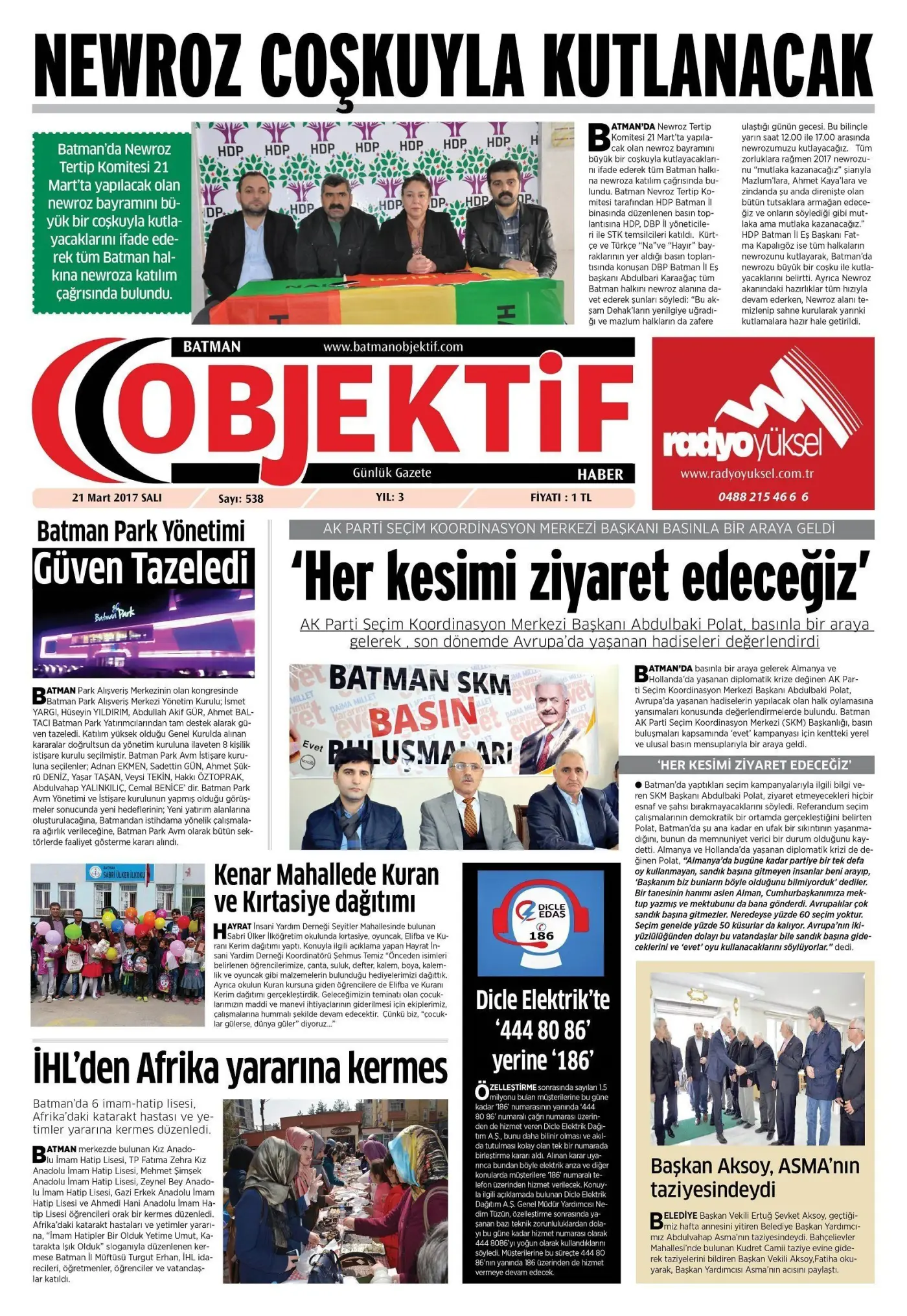 20.03.2017 tarihli sayı, 1. sayfa