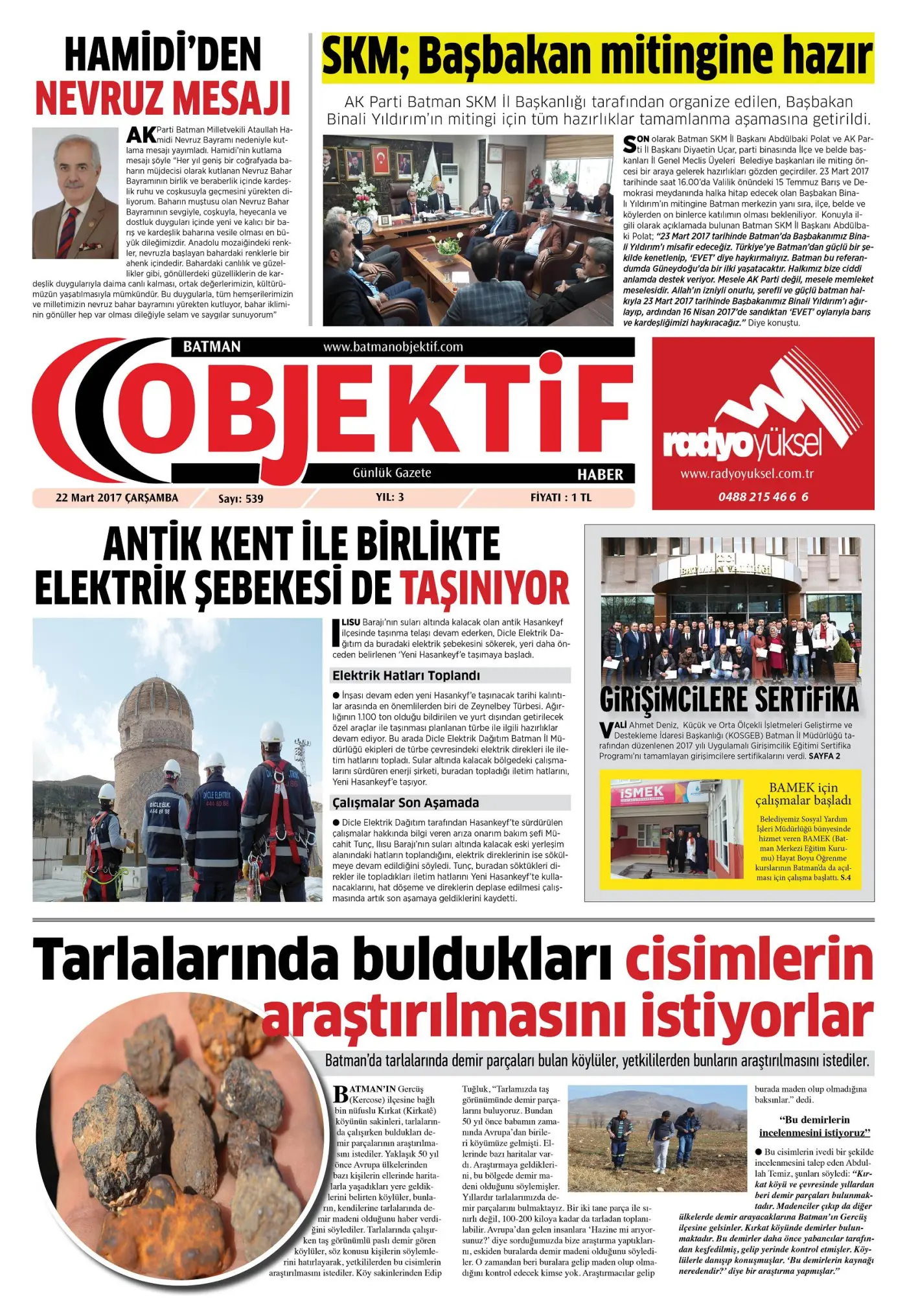 22.03.2017 tarihli sayı, 1. sayfa