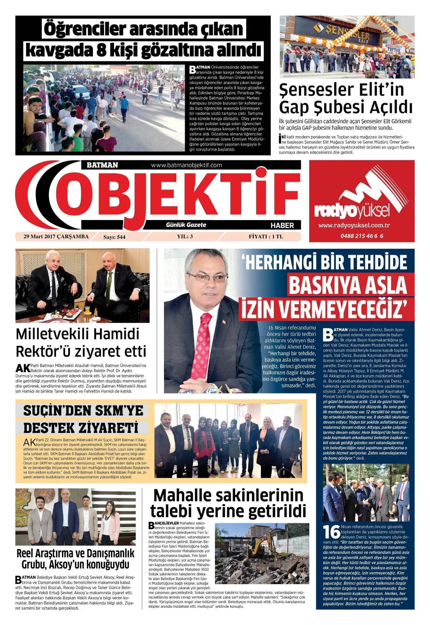 28.03.2017 tarihli sayı, 1. sayfa