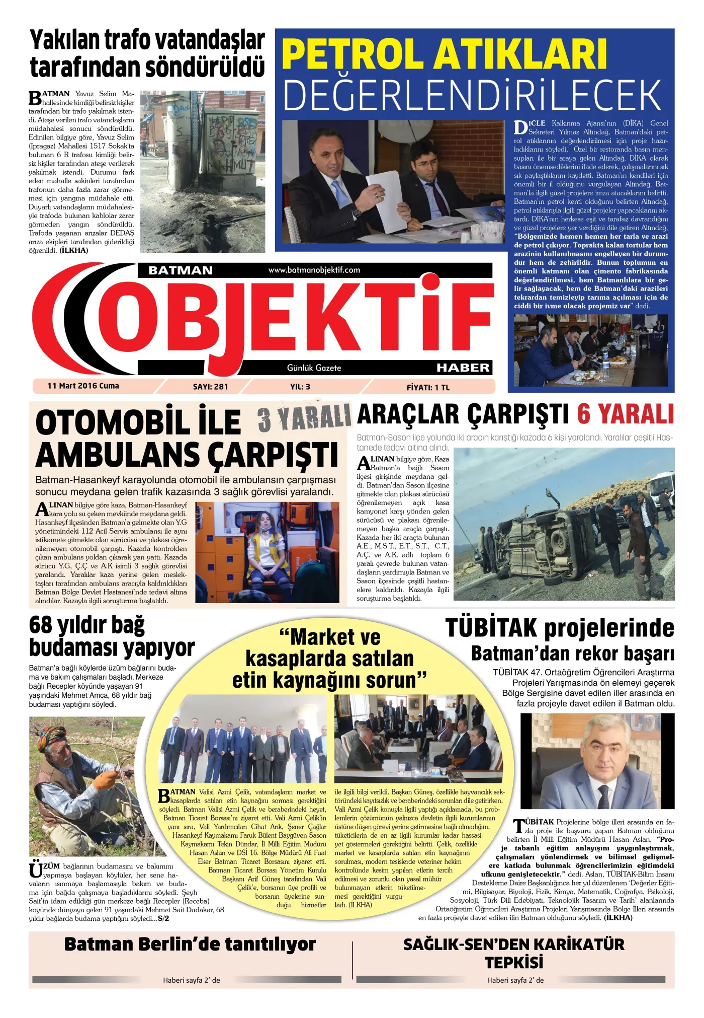 11.03.2016 tarihli sayı, 1. sayfa
