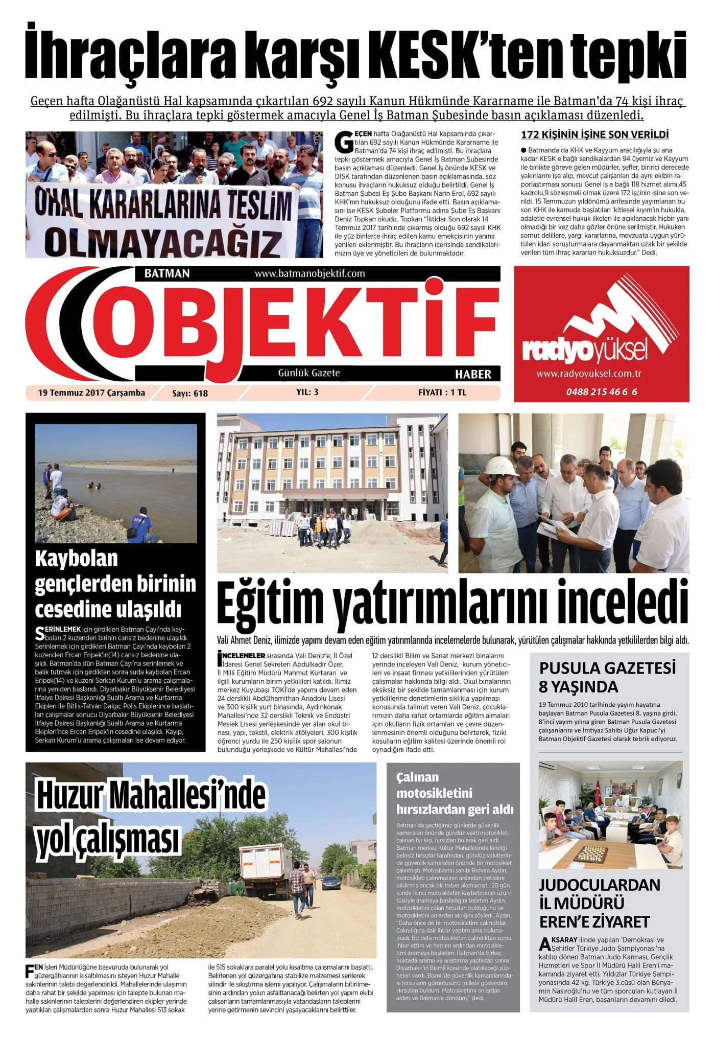 19.07.2017 tarihli sayı, 1. sayfa