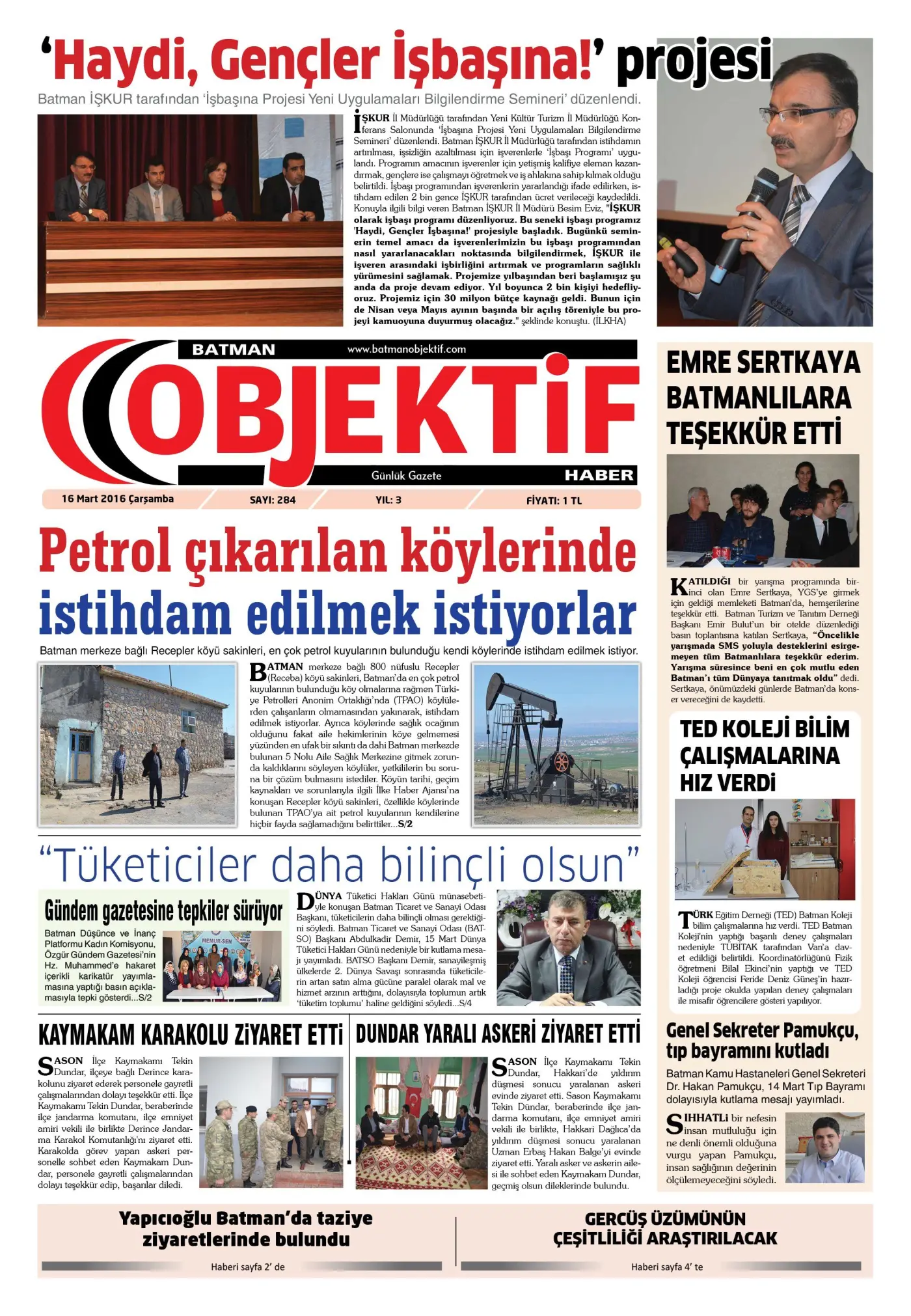 16.03.2016 tarihli sayı, 1. sayfa