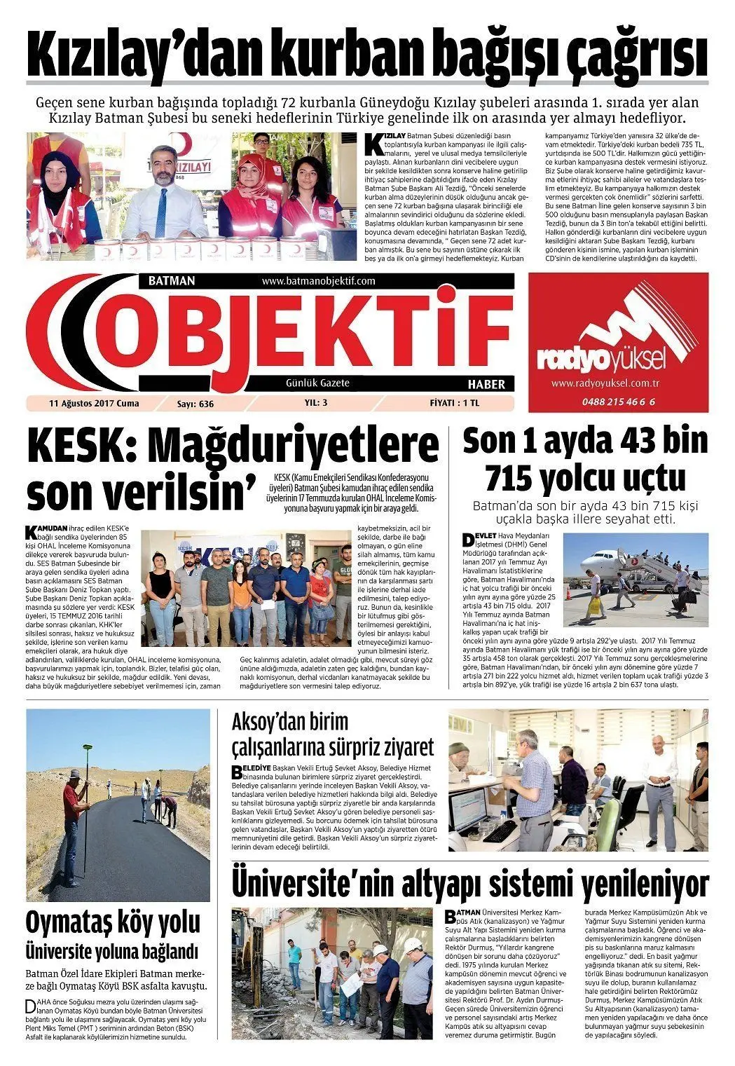 11.08.2017 tarihli sayı, 1. sayfa