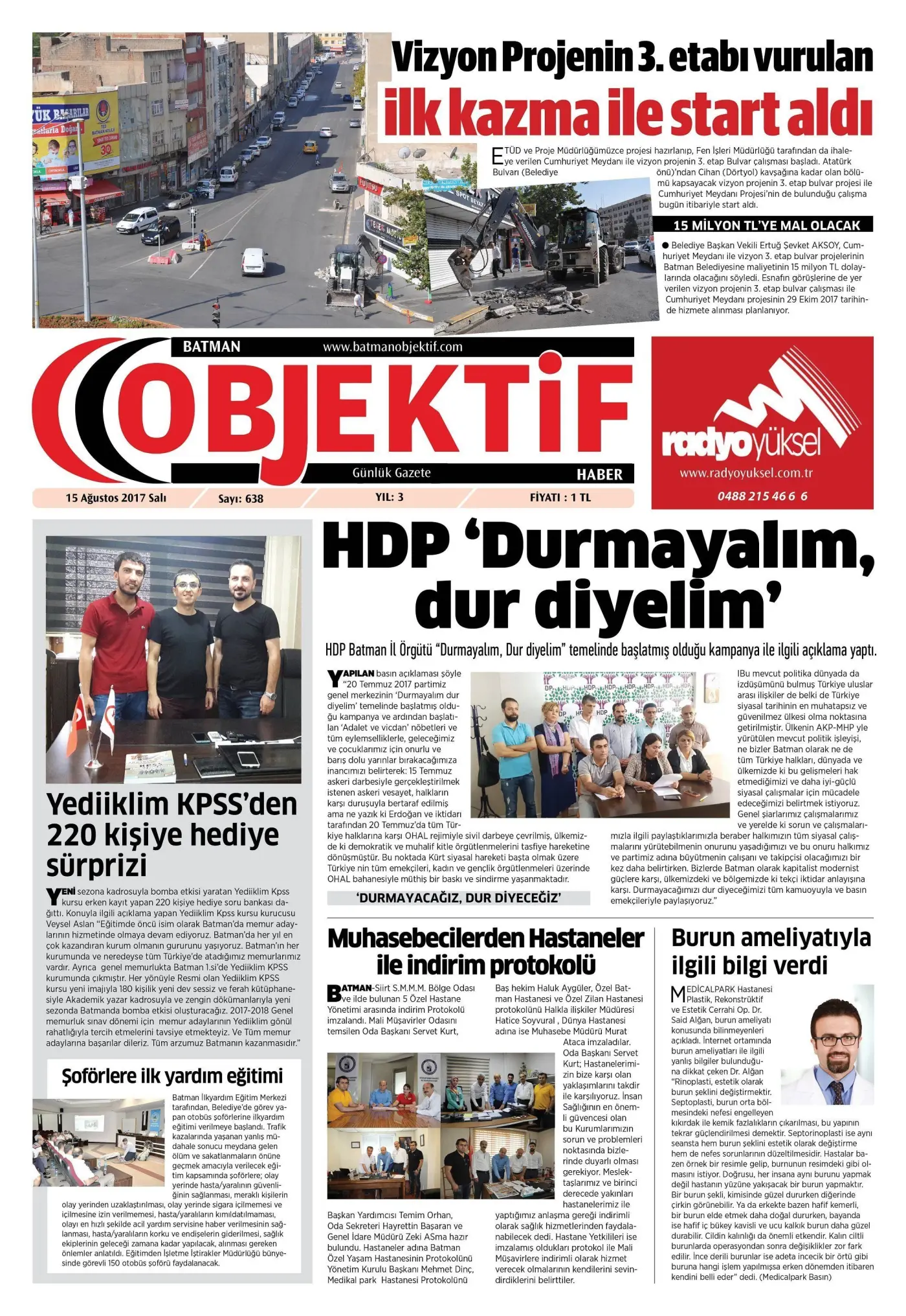 15.08.2017 tarihli sayı, 1. sayfa