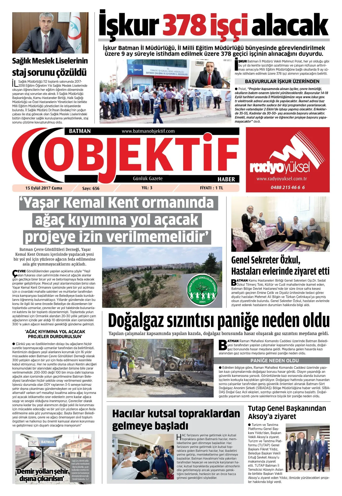 15.09.2017 tarihli sayı, 1. sayfa