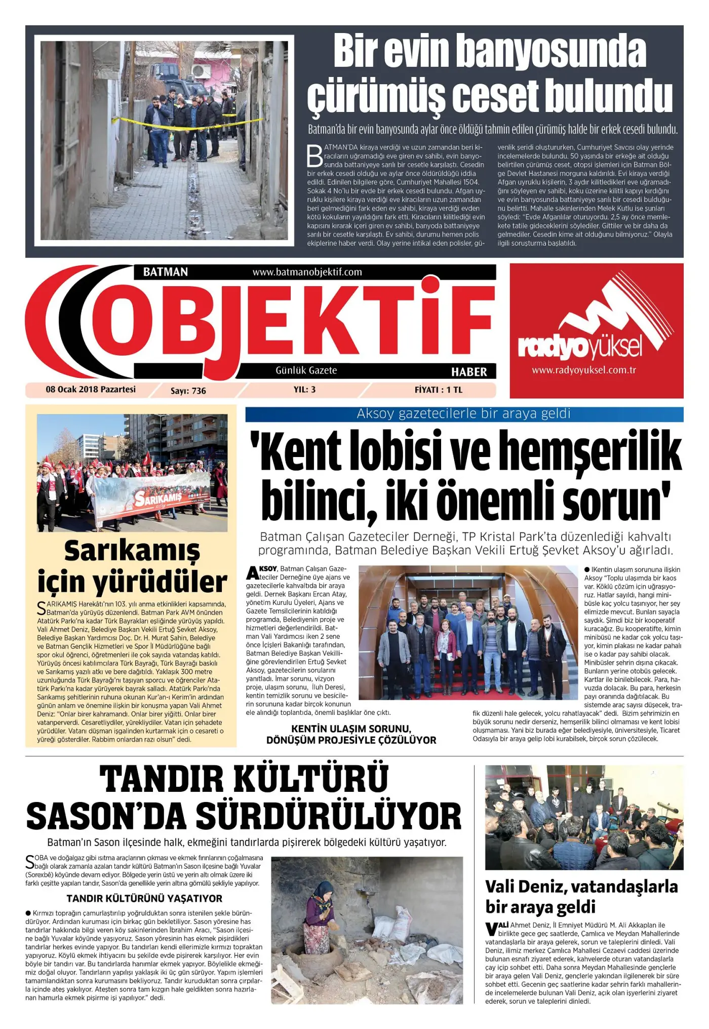 07.01.2018 tarihli sayı, 1. sayfa