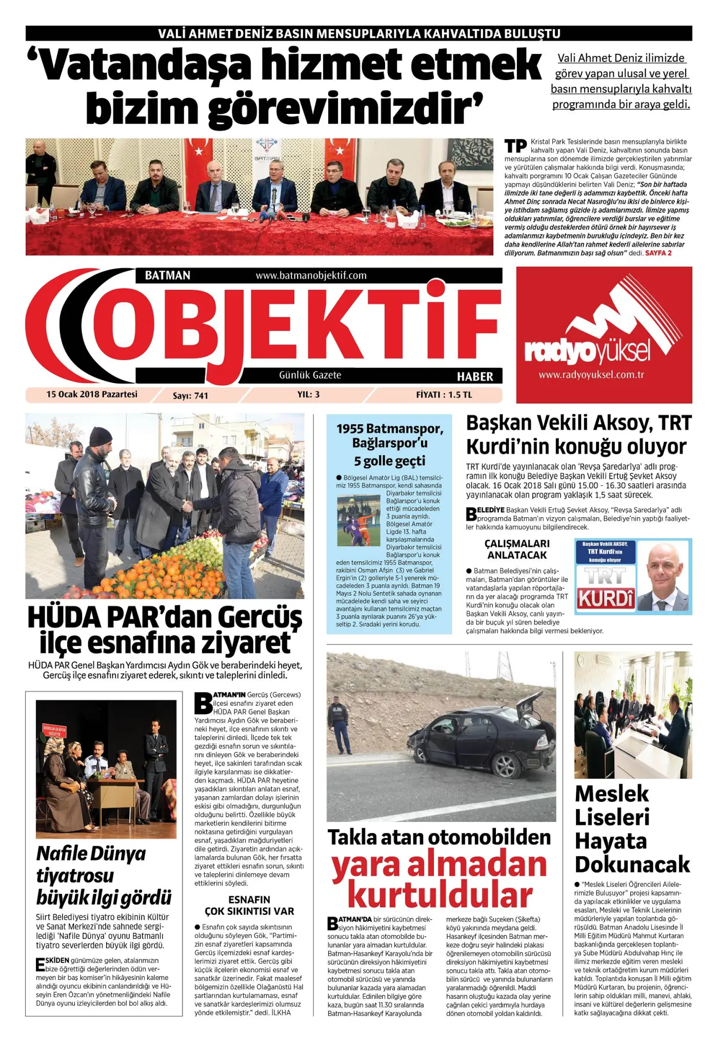 14.01.2018 tarihli sayı, 1. sayfa