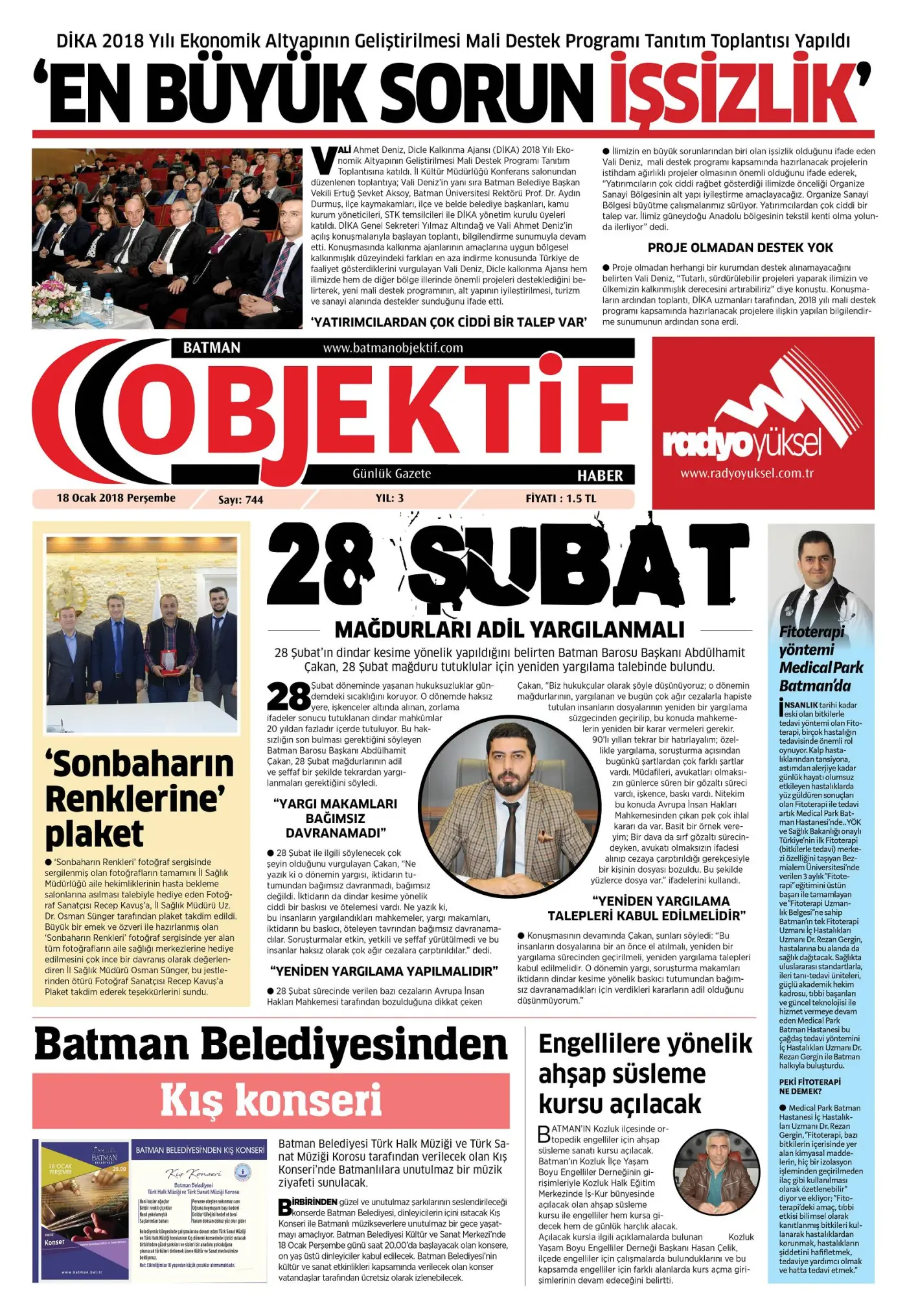18.01.2018 tarihli sayı, 1. sayfa