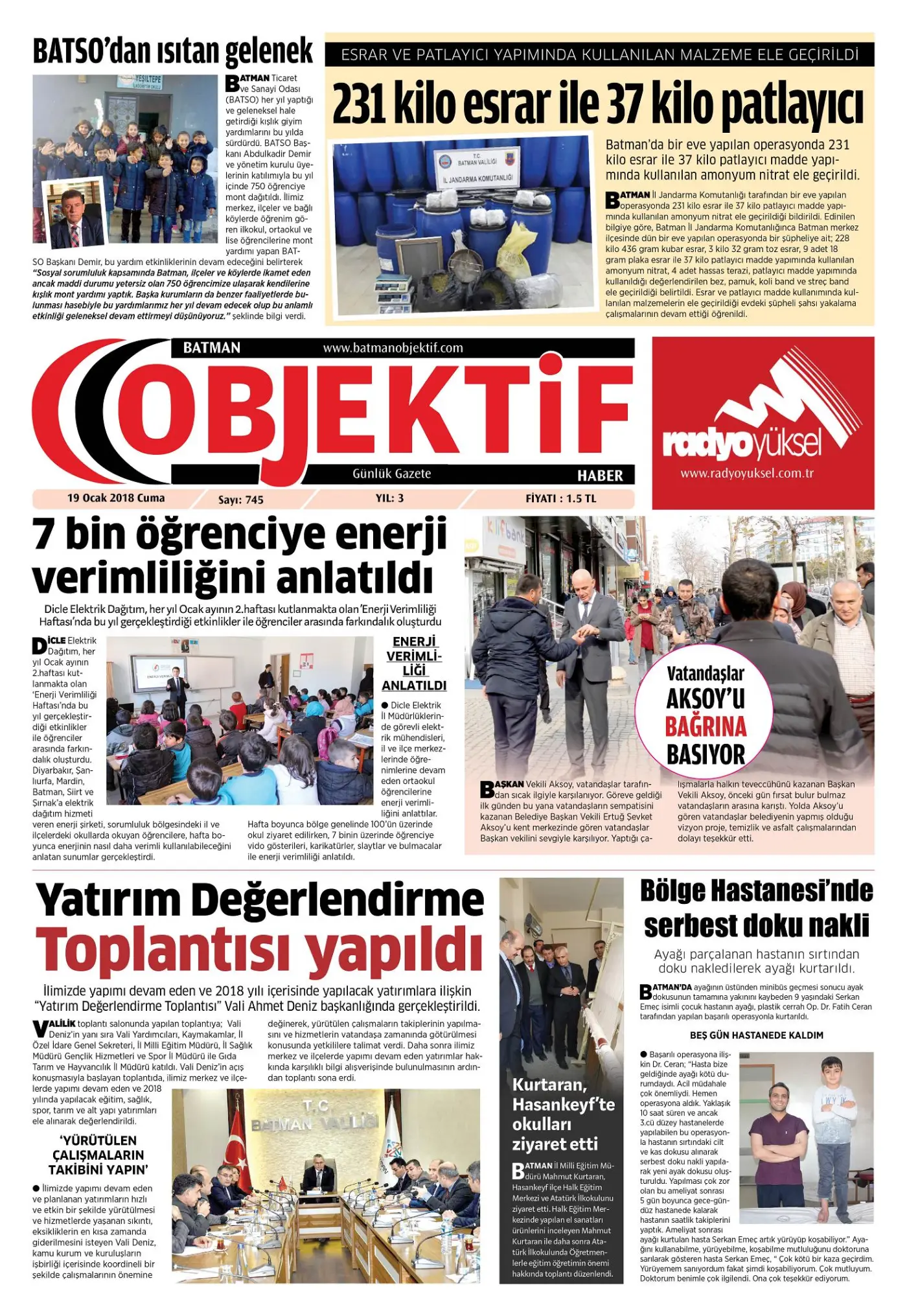 19.01.2018 tarihli sayı, 1. sayfa