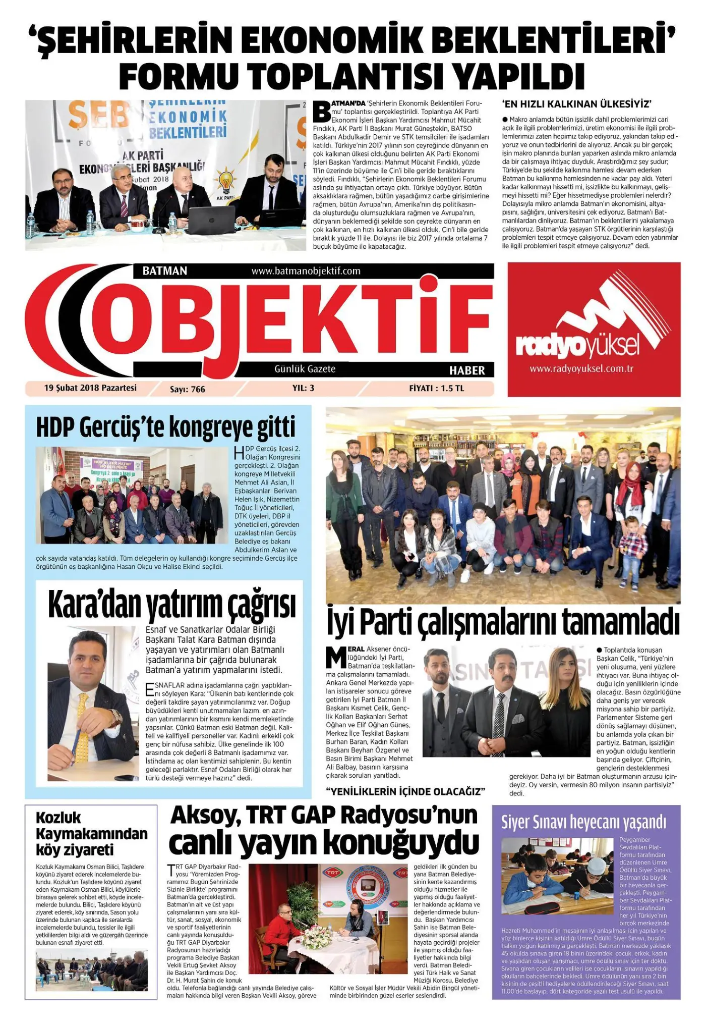 18.02.2018 tarihli sayı, 1. sayfa