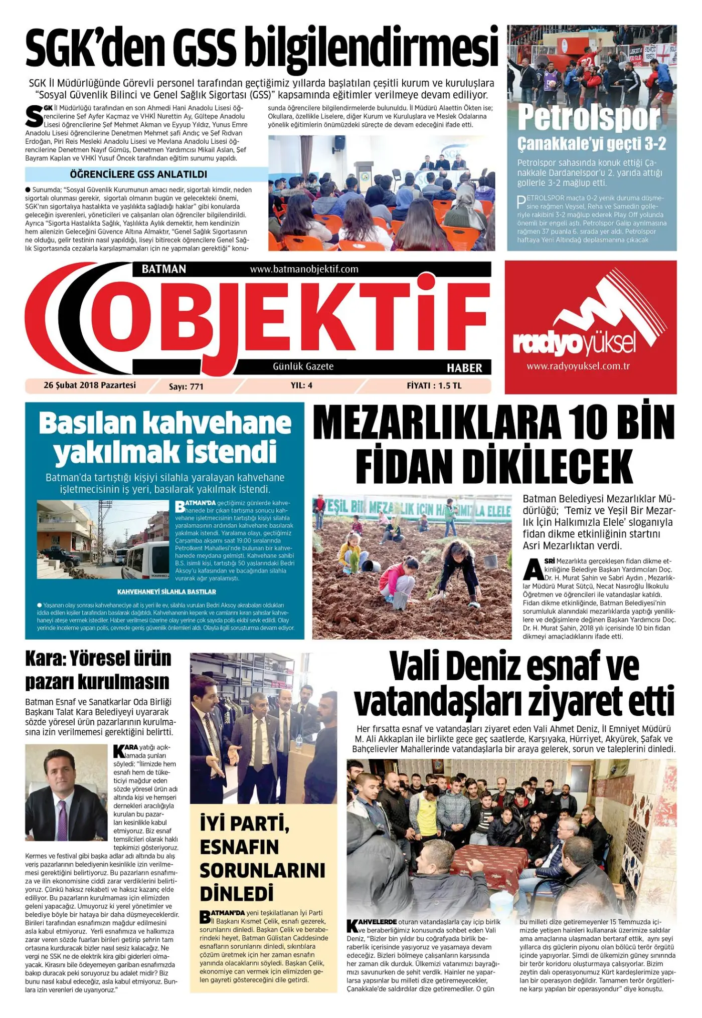 26.02.2018 tarihli sayı, 1. sayfa