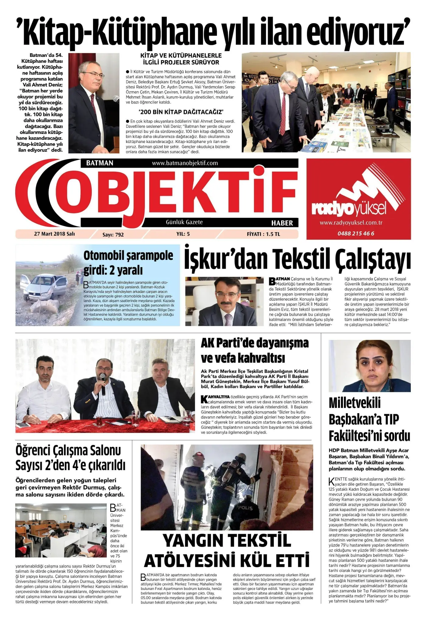 26.03.2018 tarihli sayı, 1. sayfa