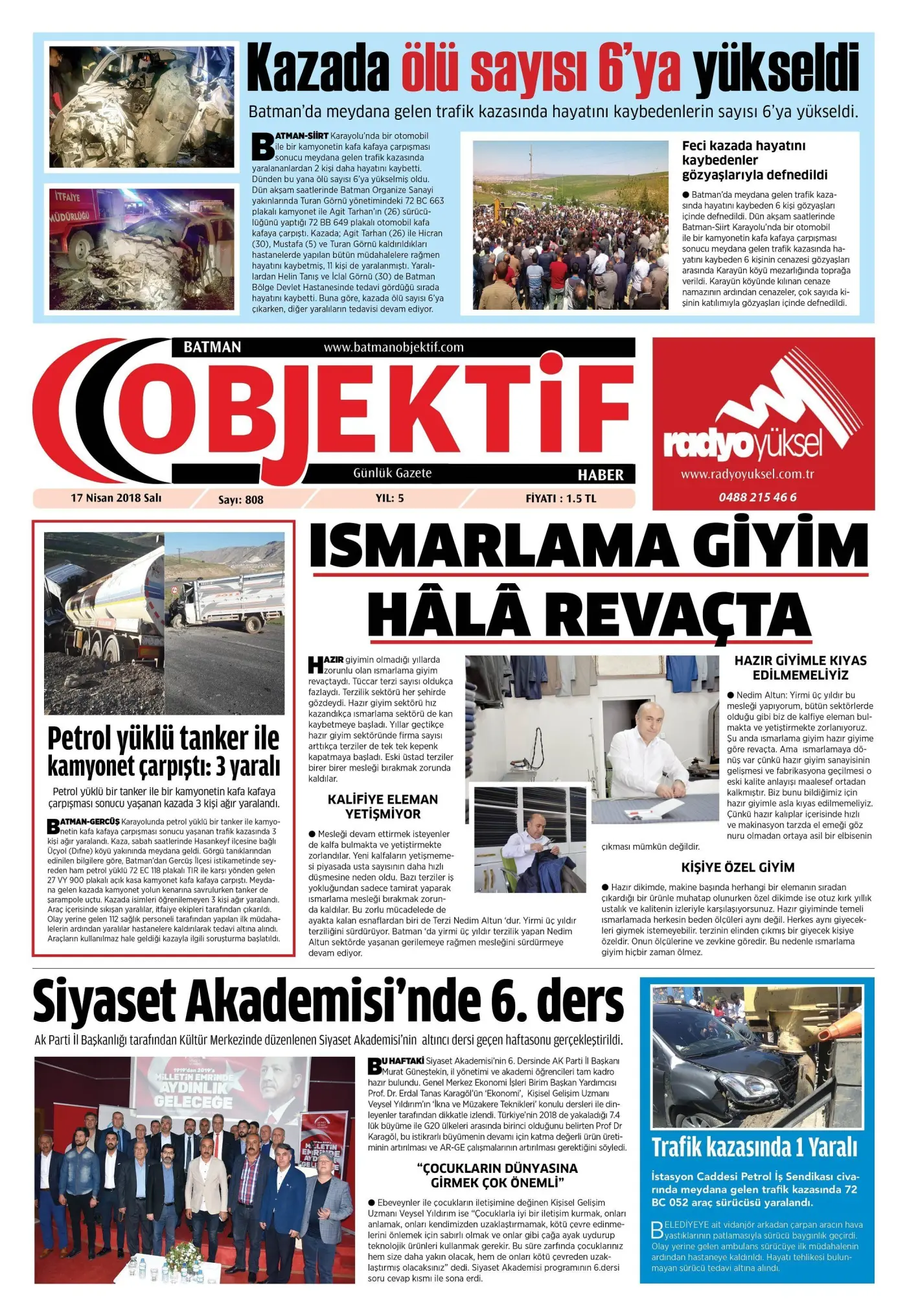 16.04.2018 tarihli sayı, 1. sayfa