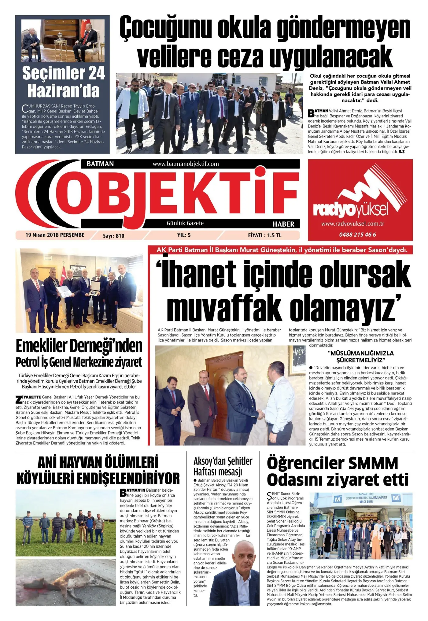 18.04.2018 tarihli sayı, 1. sayfa