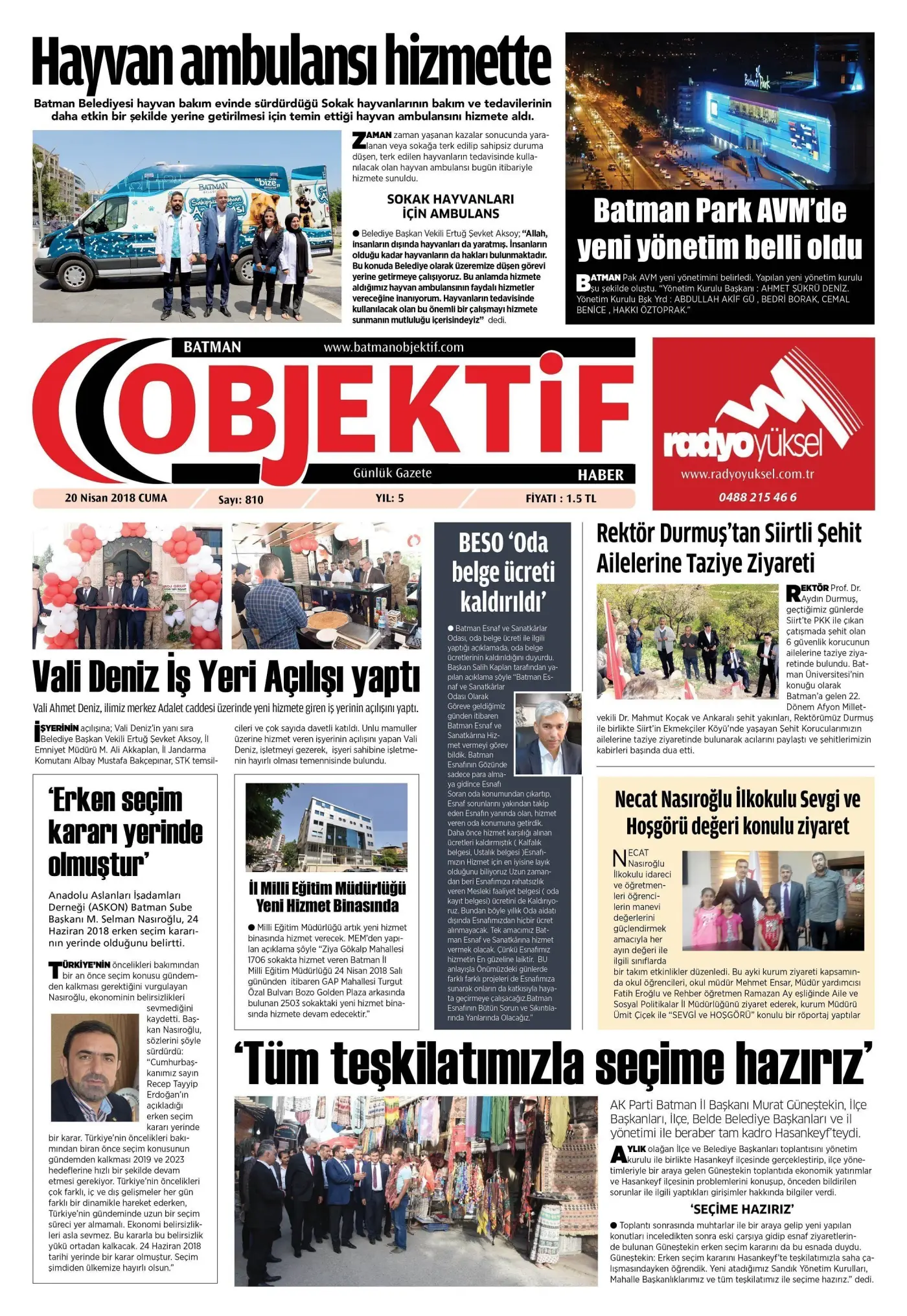 19.04.2018 tarihli sayı, 1. sayfa
