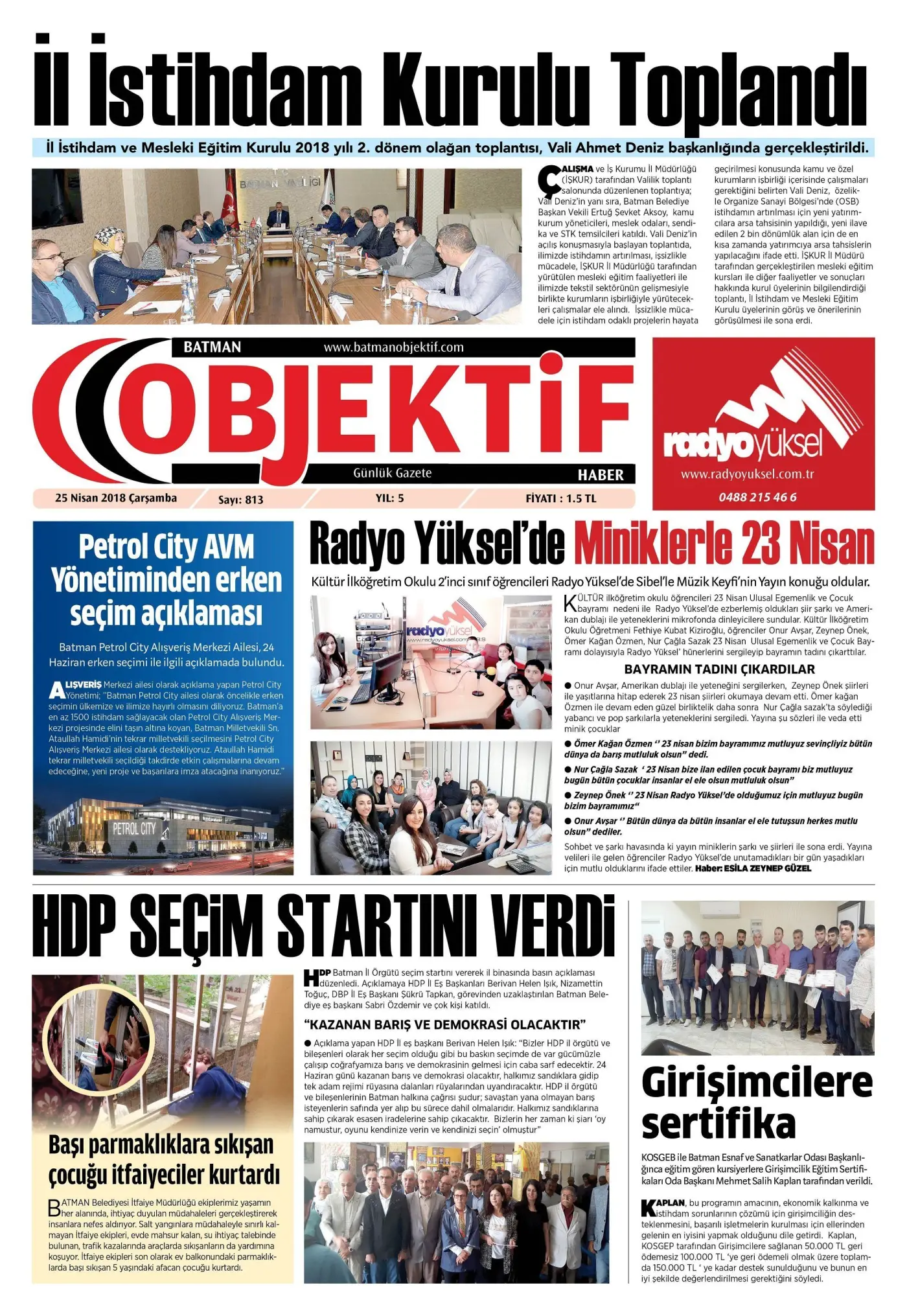 24.04.2018 tarihli sayı, 1. sayfa