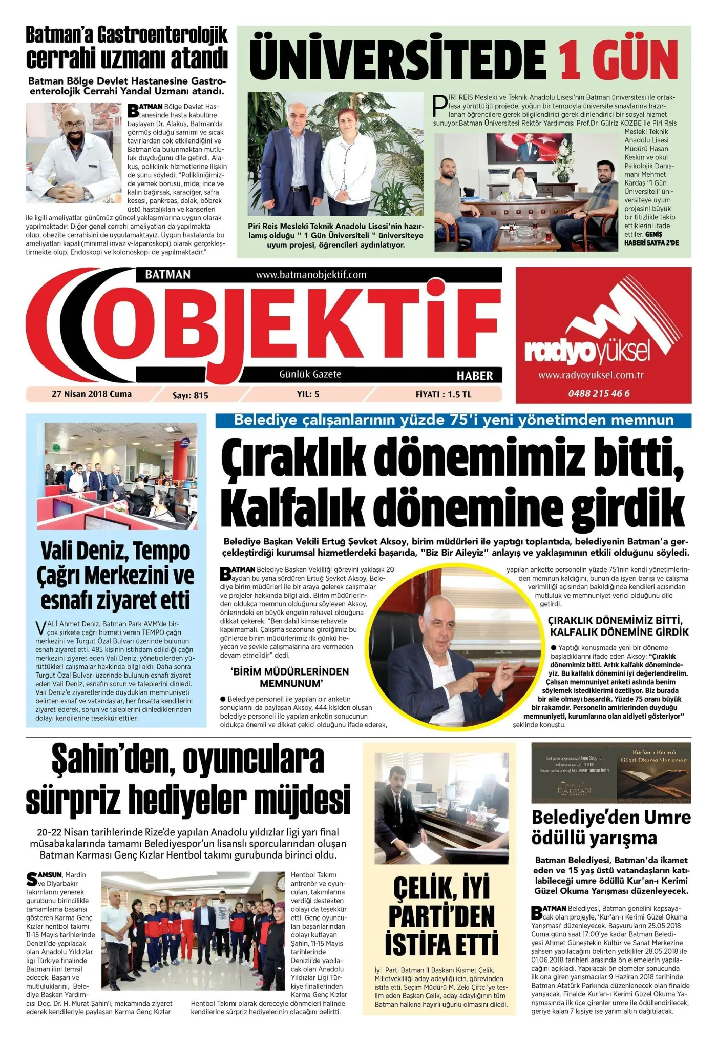 26.04.2018 tarihli sayı, 1. sayfa