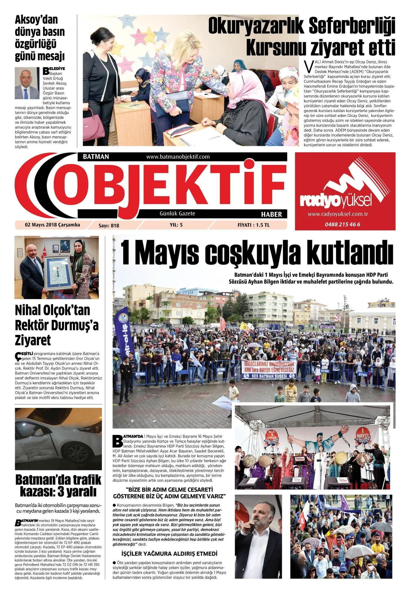 01.05.2018 tarihli sayı, 1. sayfa