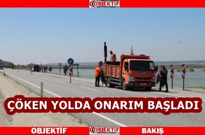 Çöken yolda onarım başladı