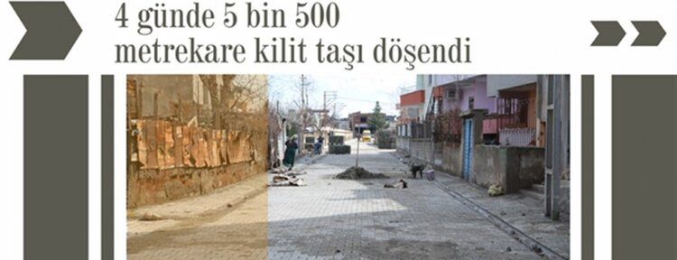 4 günde 5 bin 500 metrekare kilit taşı döşendi
