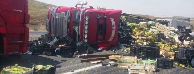 Sebze ve meyve yüklü TIR devrildi: Bir yaralı