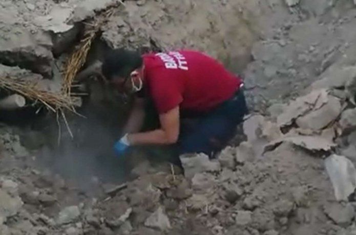 Yıkılan metruk evden yavru köpekler kurtarıldı