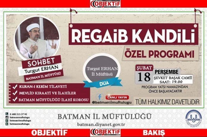 Müftülükten Regaip Kandili programı
